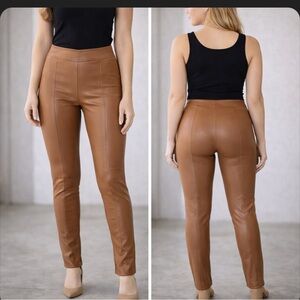 Mud Pie Ander Slit leggings tan Faux Leather pants Sz. L Elastic waist